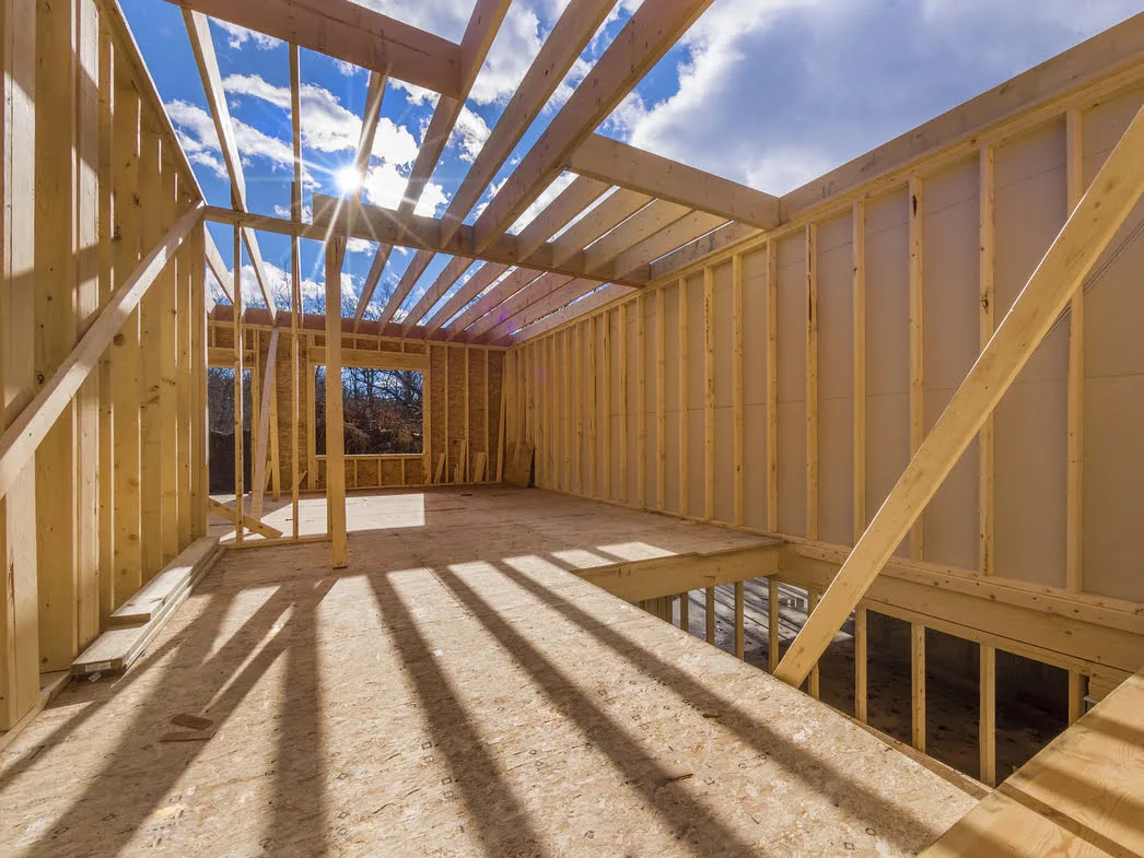 Framing Image of interior of new build home and open ceiling